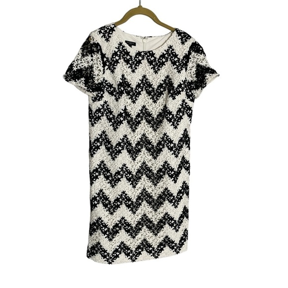 Talbots White Black Lace Chevron Dress 4 Petite - Picture 1 of 5